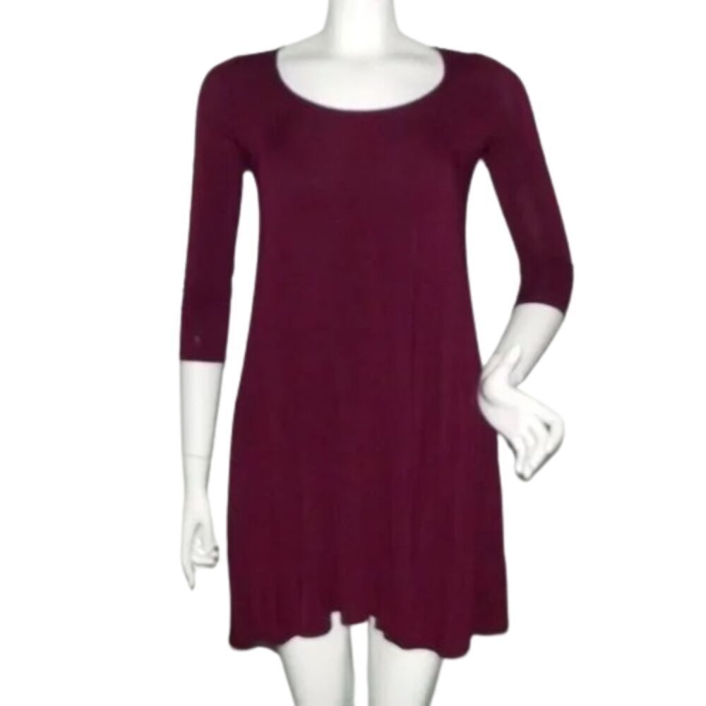 Lulus Jersey Swing Dress, S, Wine Red, 3/4 sleeve, Mini Length, Pockets - Picture 1 of 12